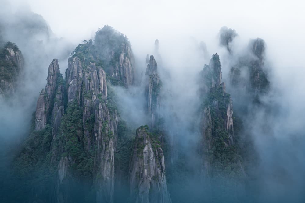 Misty Mountain Peaks by Simoon — canvas wall art