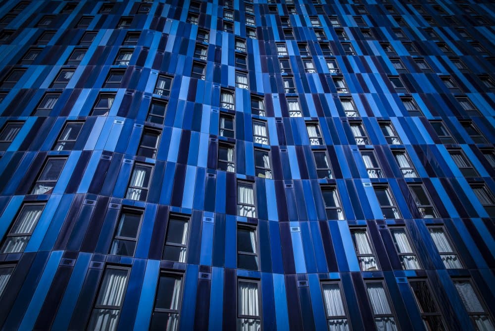 Blue Striped Facade by Linda Wride — canvas wall art