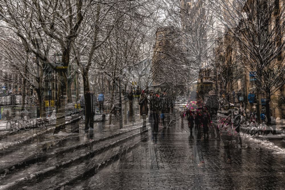 Snowy Urban Avenue by Jois Domont ( J.L.G.) — canvas wall art