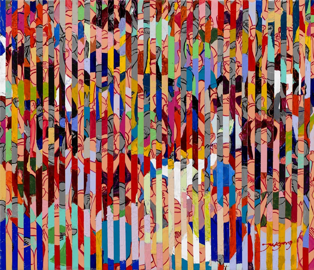 Vibrant Striped Crowd by Jukyong Park — canvas wall art