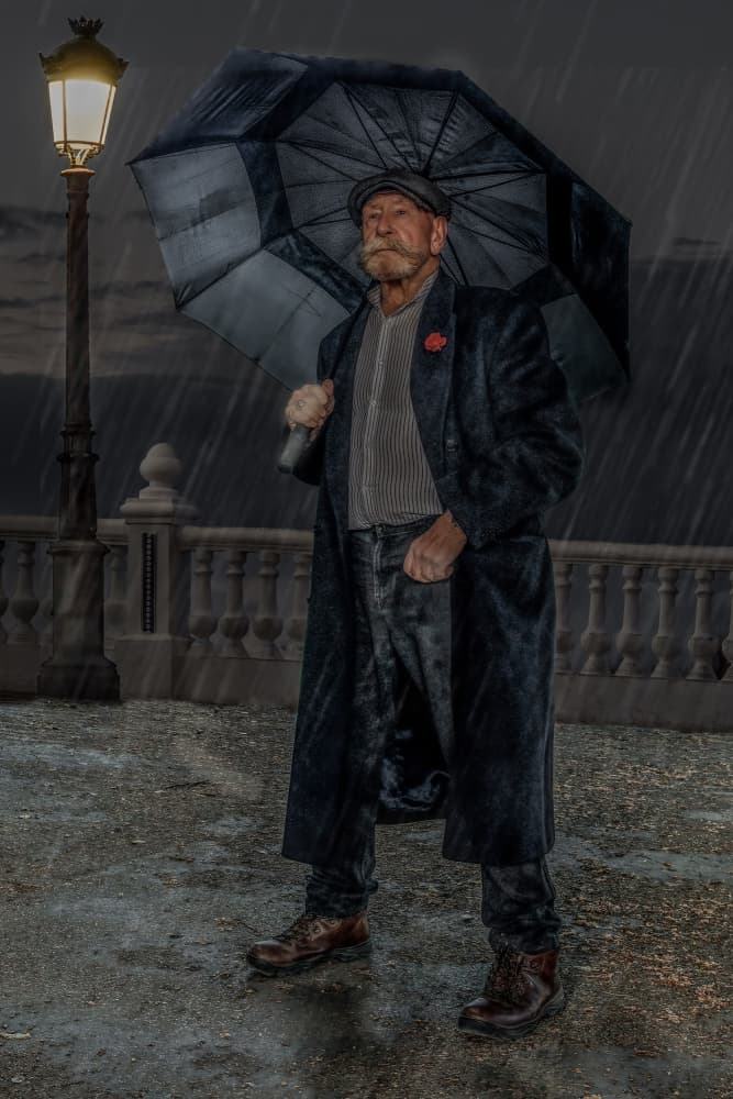 Man Under Rainy Lamp by David Bennion — canvas wall art