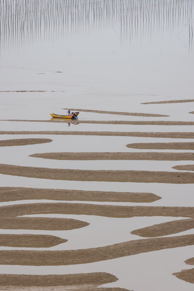 Boat on Tidal Patterns by Sally Widjaja — canvas wall art
