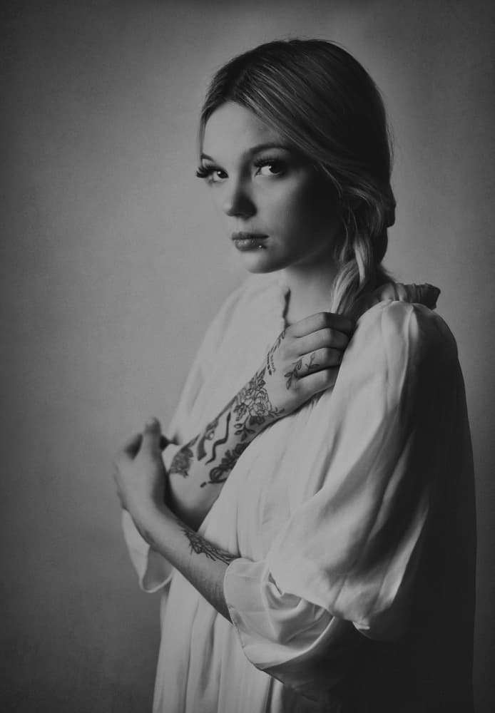 Pensive Beauty with Tattoos by Sandra Ulfig ARPS — canvas wall art