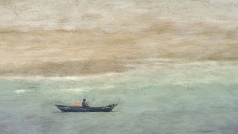 Solitary Boat Serenity by Lucie Gagnon — canvas wall art