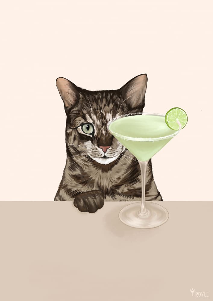 Curious Cat Margarita by Tara Royle — canvas wall art