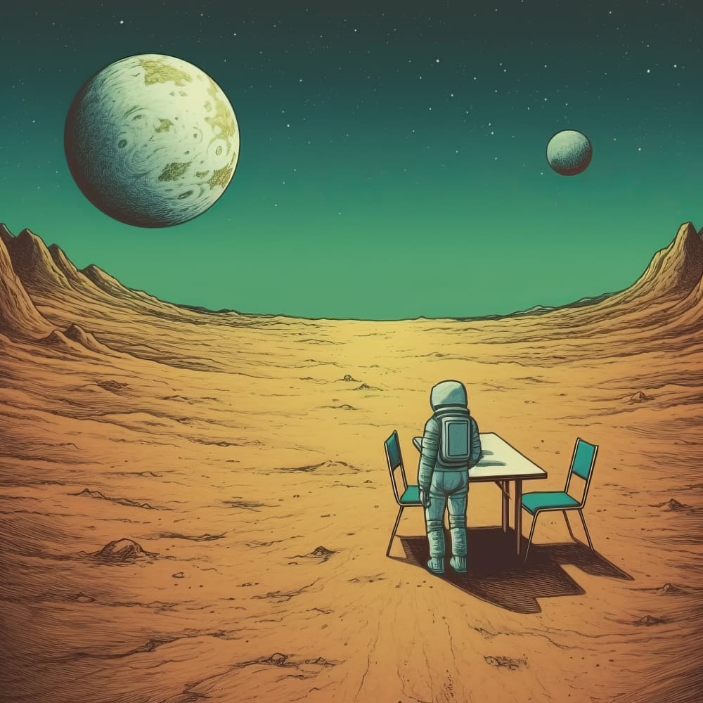 Astronaut's Cosmic Table by Bilge Paksoylu — canvas wall art