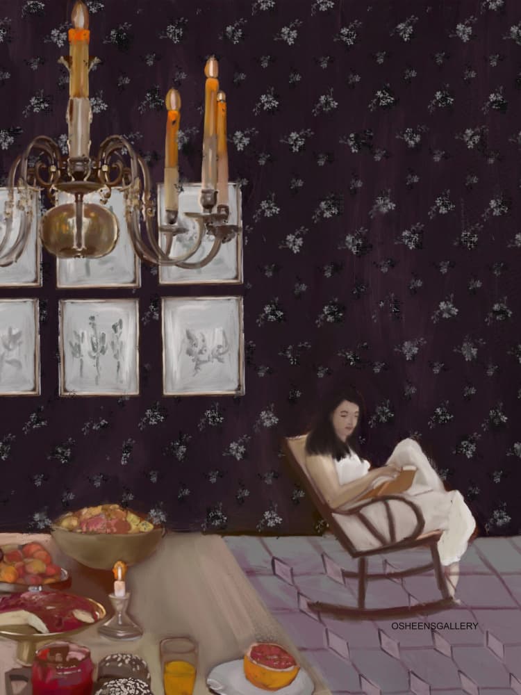 Cozy Morning Reading by Osheensgallery — canvas wall art