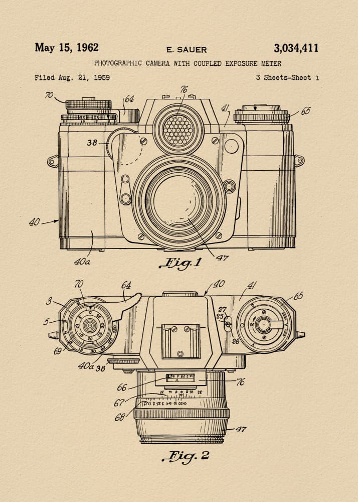 Vintage Camera Patent Drawing by Andreas Magnusson — canvas wall art