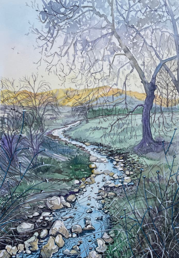 Winding Stream Sunrise by Luisa Millicent — canvas wall art
