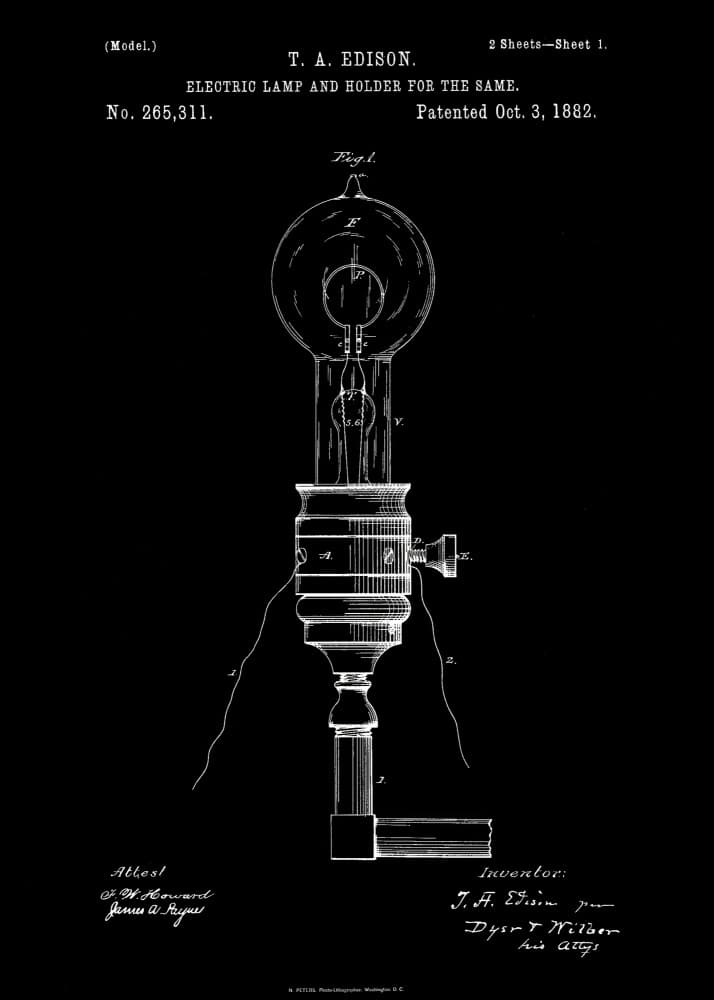Vintage Electric Lamp Patent by Andreas Magnusson — canvas wall art
