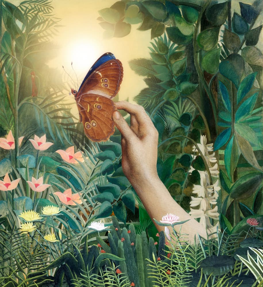 Tropical Butterfly Encounter by Marja van den Hurk — canvas wall art