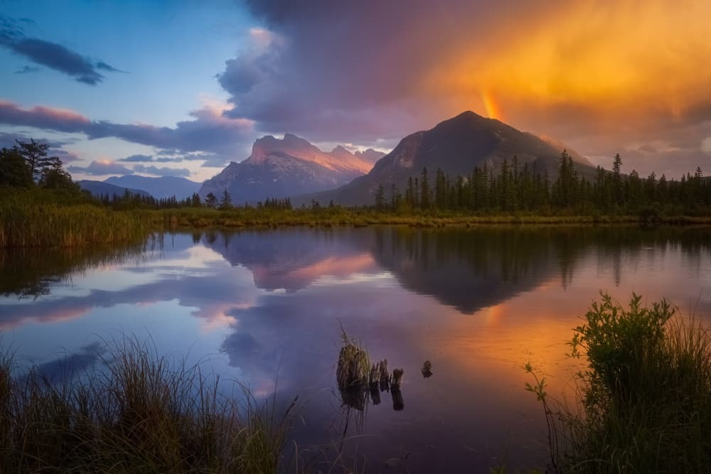 Rainbow Mountain Lake Sunset by Yongnan Li (李永男) — canvas wall art