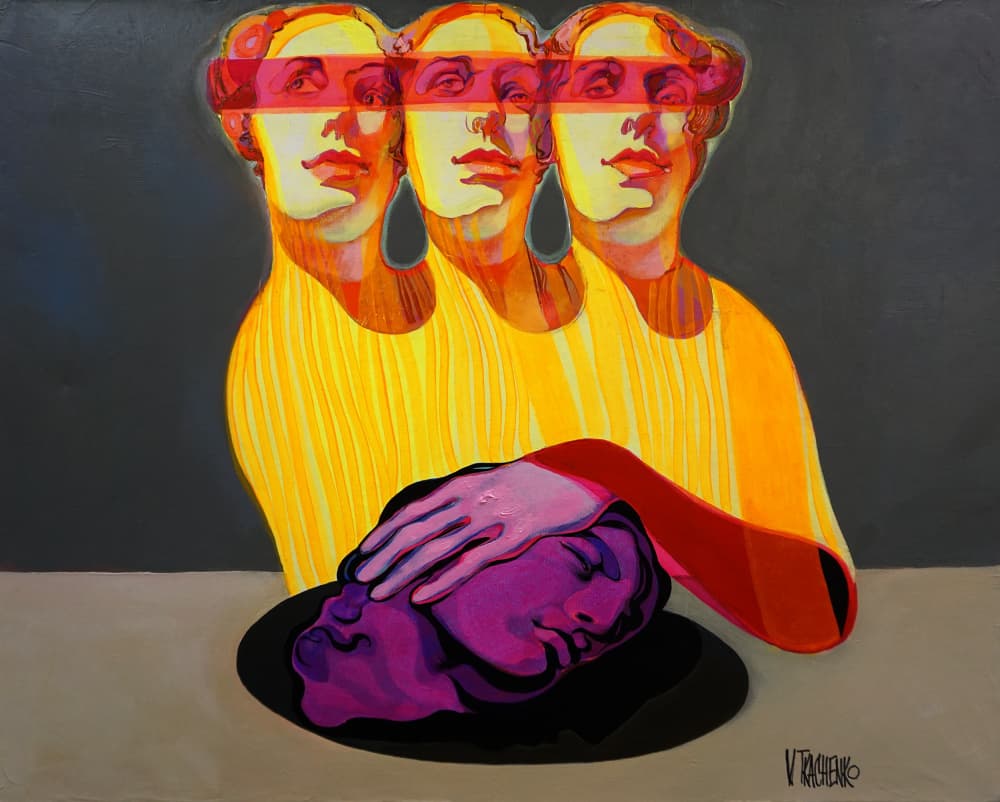 Surreal Figures Purple Head by Victor Tkachenko — canvas wall art