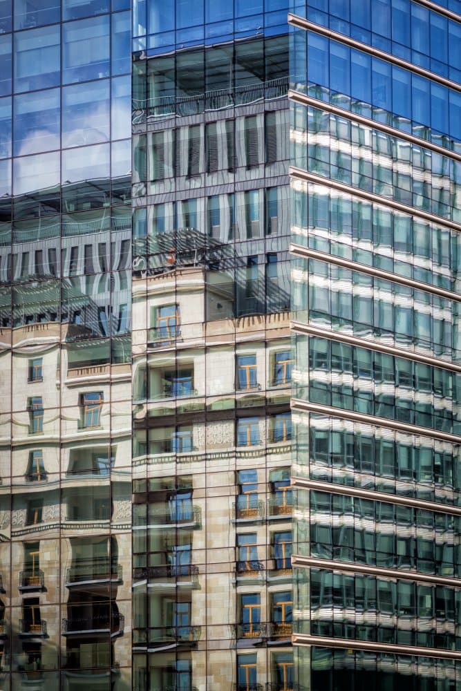 Urban Glass Reflections by Peter Pfeiffer — canvas wall art
