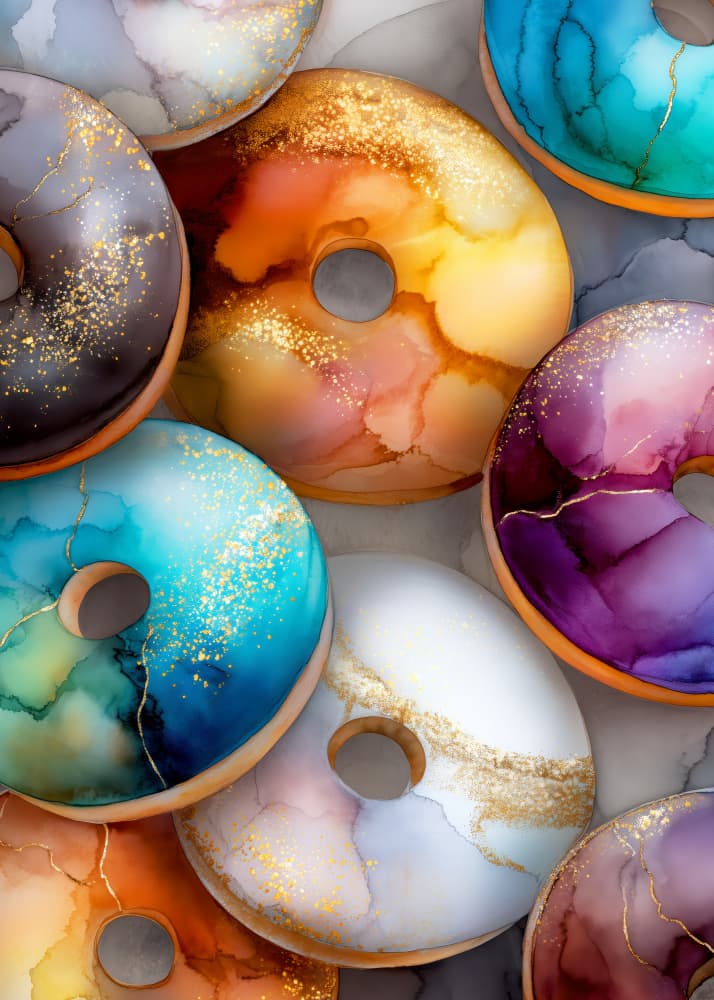 Vibrant Golden Donuts by Justyna Jaszke — canvas wall art