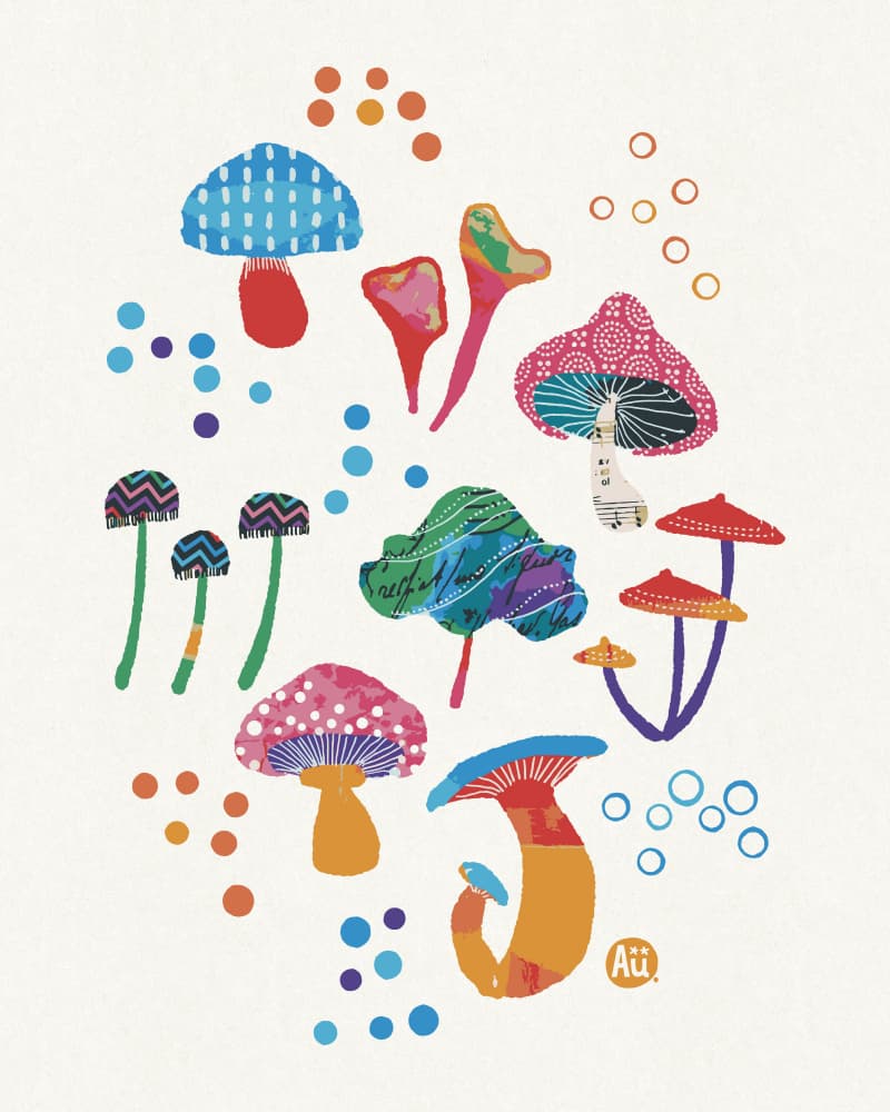 Colorful Whimsical Mushrooms by Aia Ueno — canvas wall art