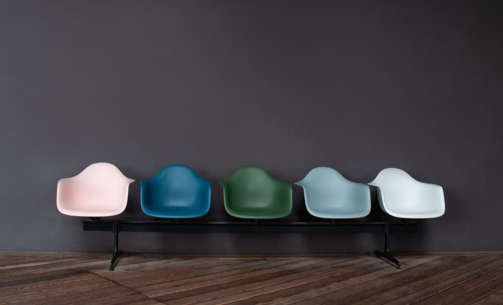 Colorful Waiting Chairs by Hans Günther — canvas wall art