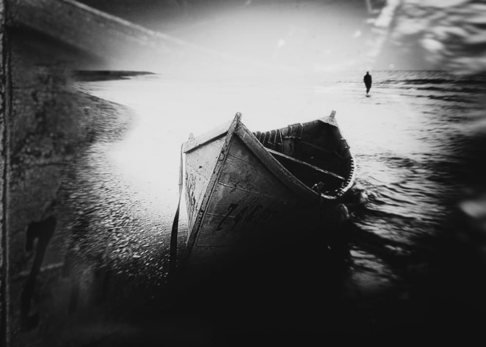 Solitary Boat Shore by Elena Raceala — canvas wall art