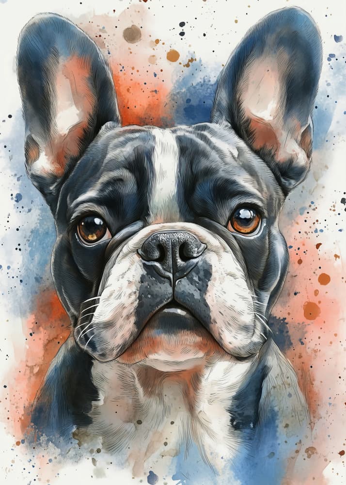 Vibrant French Bulldog Watercolor by Justyna Jaszke — canvas wall art