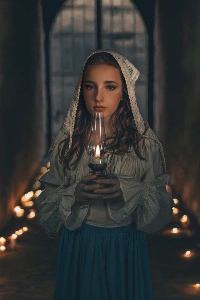 Veiled Girl with Lamp by Sharon Levy — canvas wall art