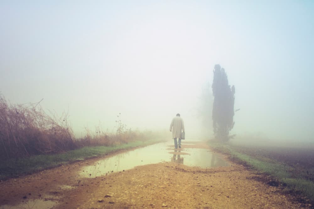 Solitary Man Misty Road by Miki Meir Levi — canvas wall art