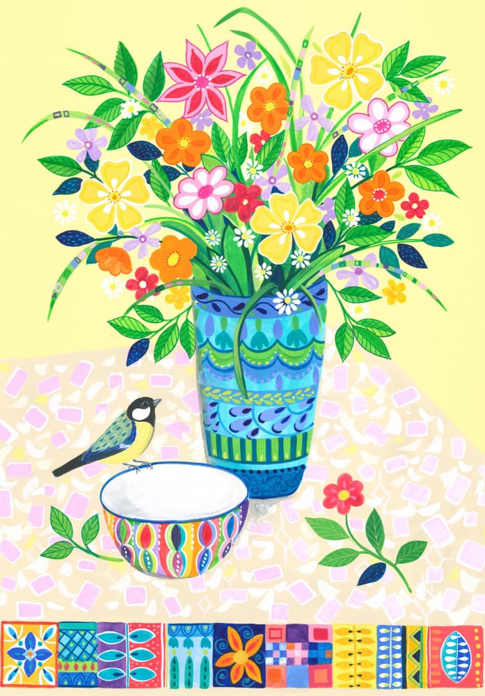 Flower Bouquet and Bird by Isabelle Brent — canvas wall art