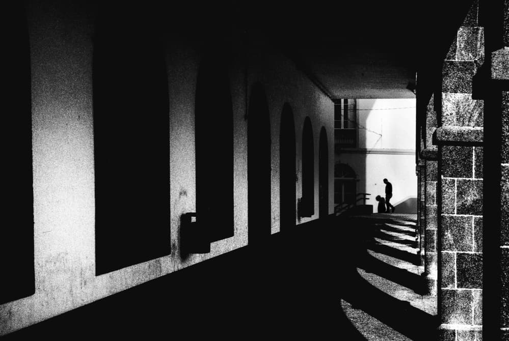 Man and Dog in Shadows by Paulo Abrantes — canvas wall art
