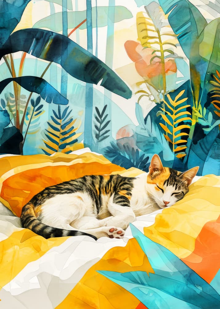 Cozy Cat Jungle Dream by Justyna Jaszke — canvas wall art
