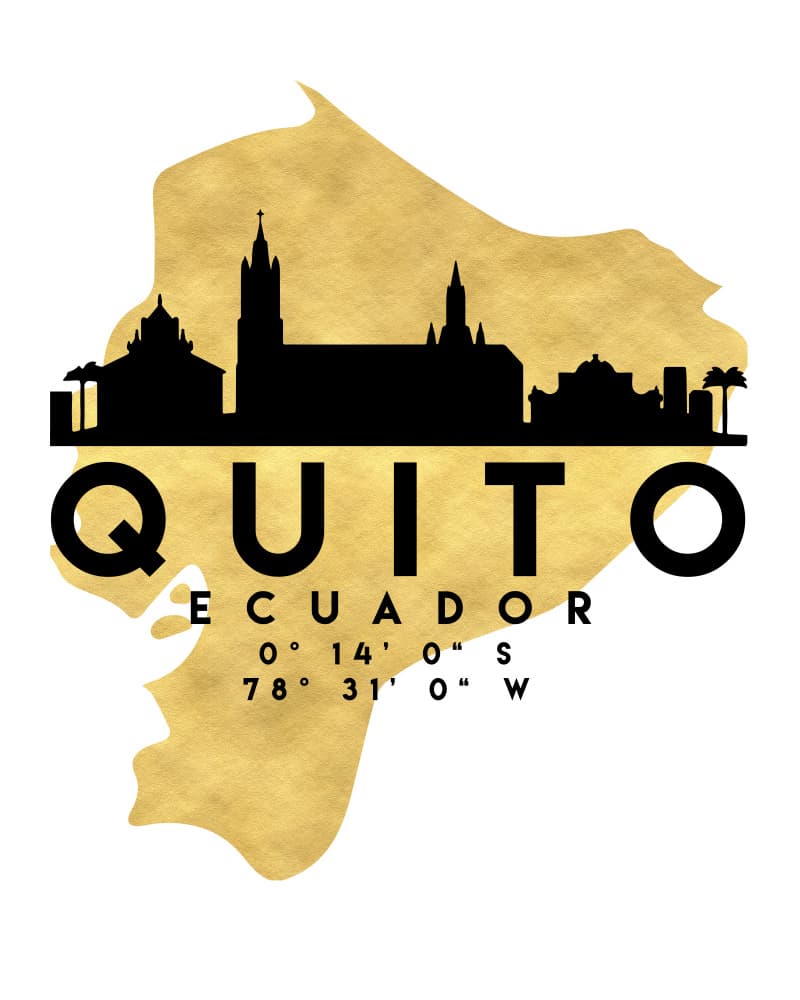 Golden Quito Skyline Map by Emiliano Deificus — canvas wall art