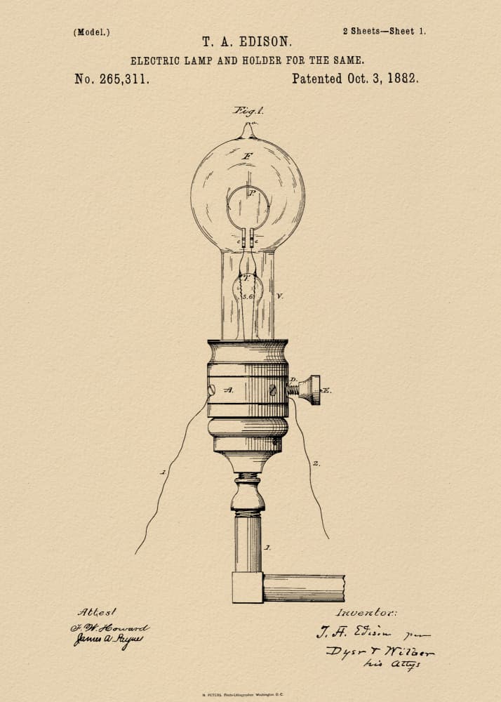 Edison Electric Lamp Patent by Andreas Magnusson — canvas wall art