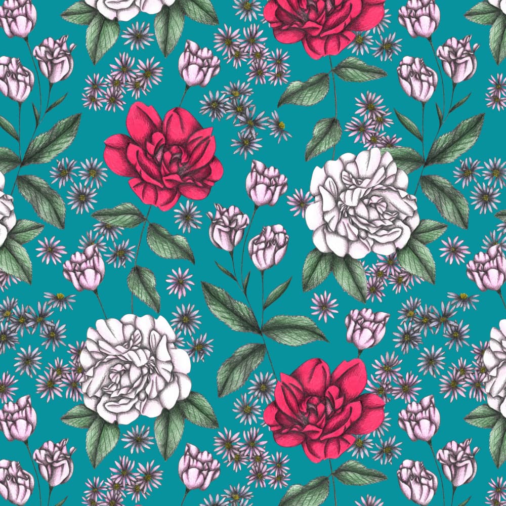 Teal Floral Medley by Cecilia Battaini — canvas wall art
