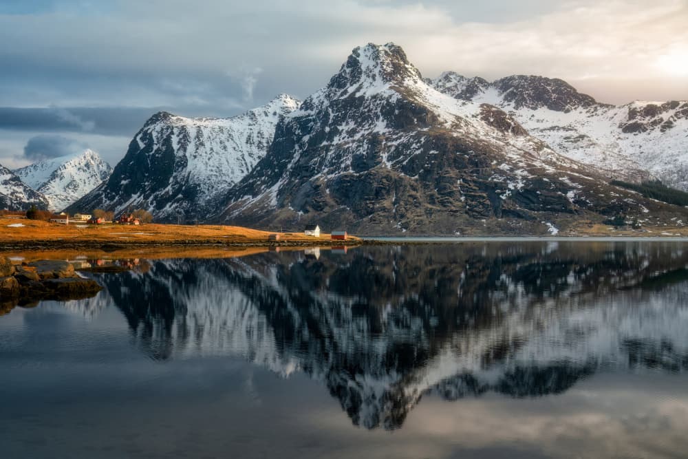 Fjord Village Reflections by Bartolome Lopez — canvas wall art