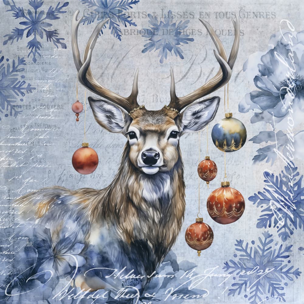 Festive Blue Deer by Andrea Haase — canvas wall art