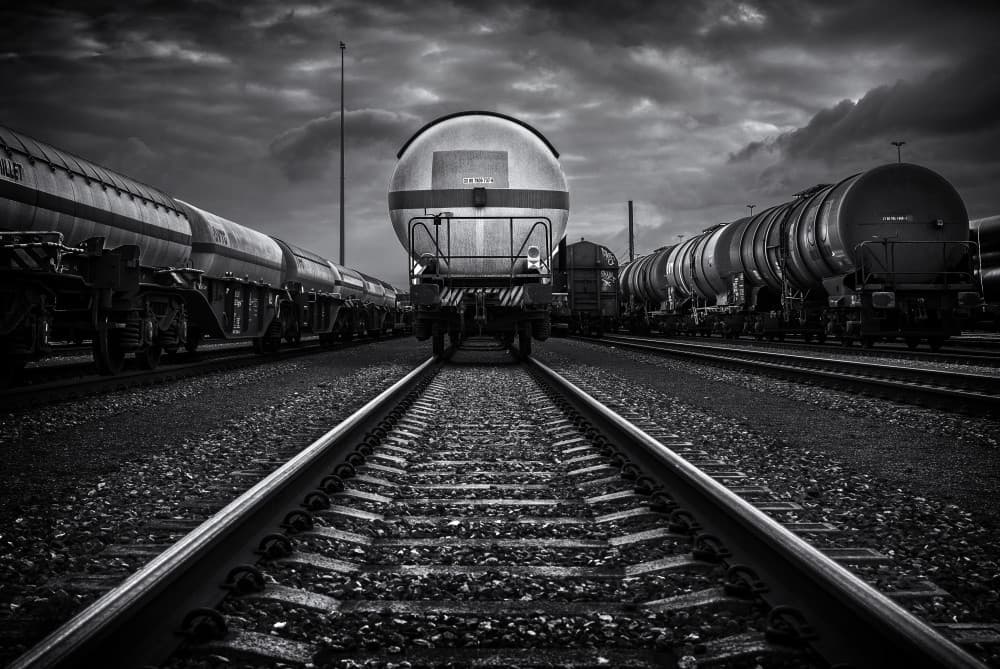 Freight Train Perspective by Jef Van den Houte — canvas wall art