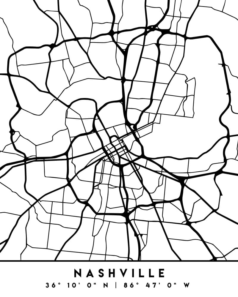 Nashville City Map by Emiliano Deificus — canvas wall art