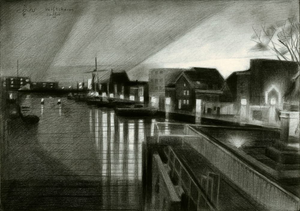 Night Canal Glow by Corné Akkers — canvas wall art