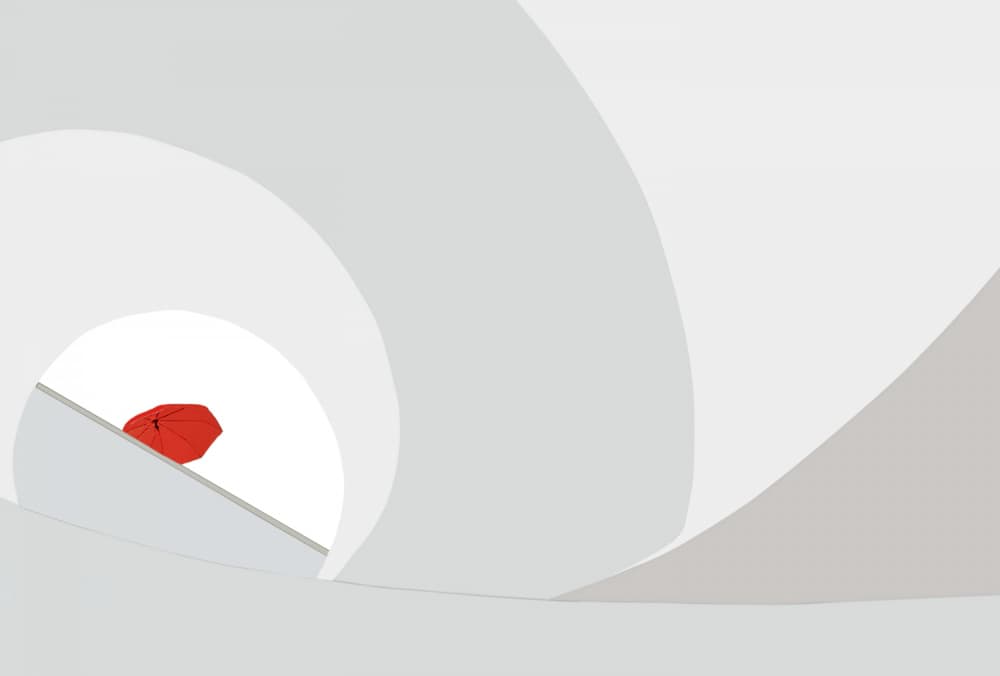 Red Umbrella on Curves by Jorge Pimenta — canvas wall art