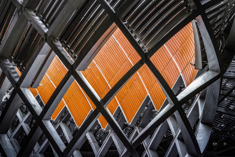 Geometric Orange Structure by Raymond Ren Rong Liu — canvas wall art
