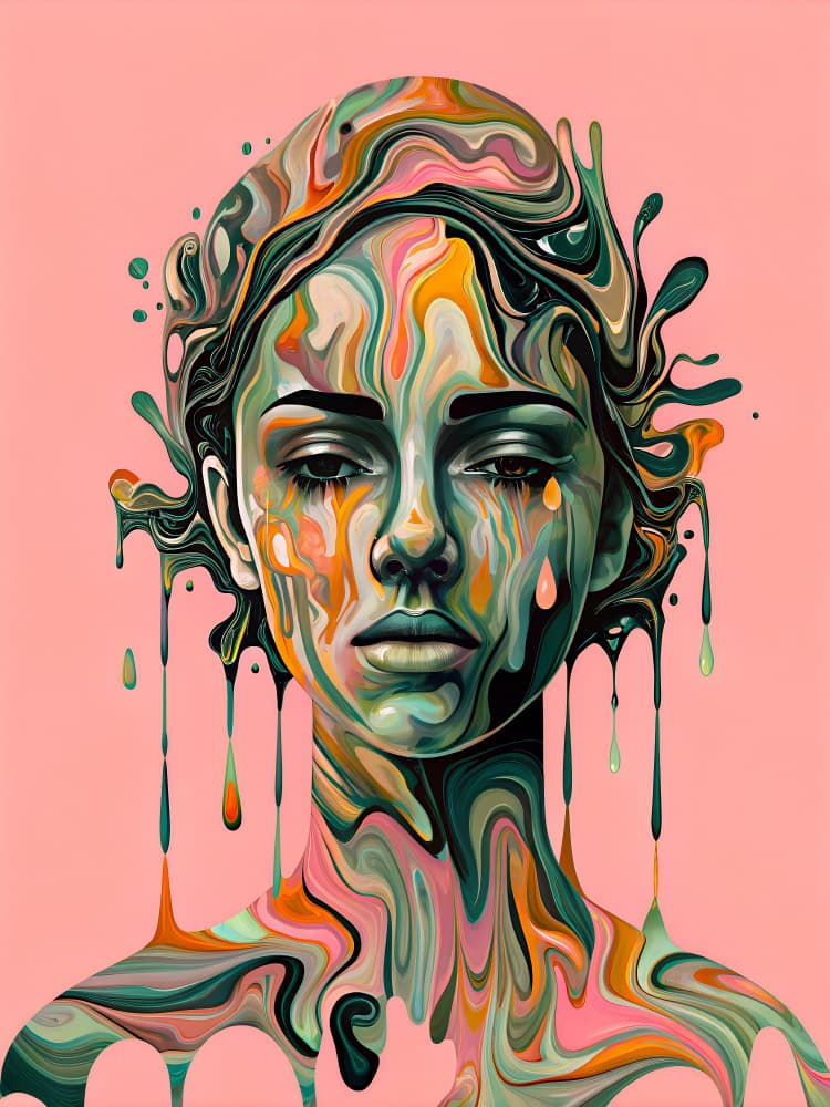 Colorful Dripping Portrait by Miguel Bruzual — canvas wall art