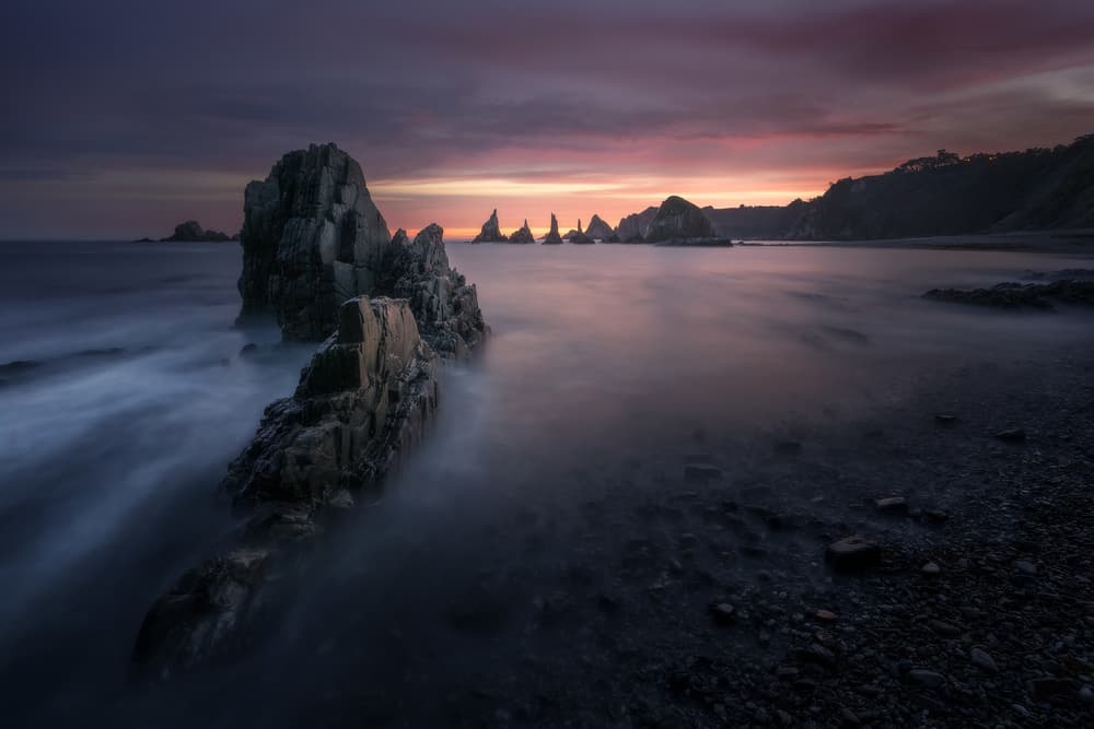 Dramatic Sea Stacks Sunset by Cesar Alvarez Osorio — canvas wall art