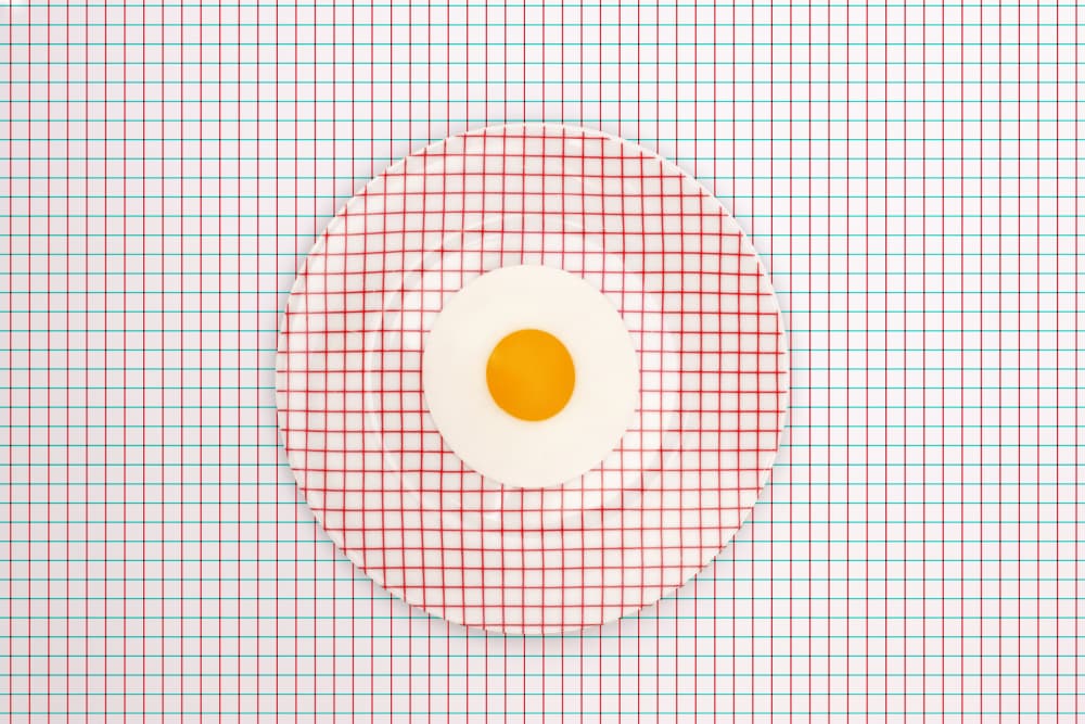 Red Grid Breakfast Egg by Julia Ramiro — canvas wall art