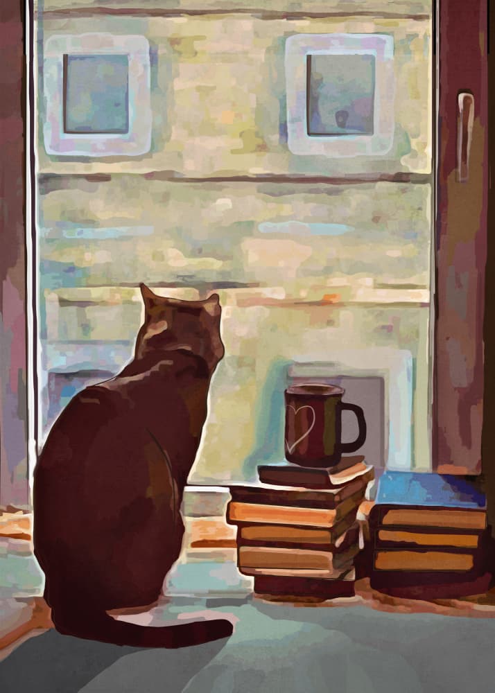 Cozy Cat Window View by Nadjaa — canvas wall art
