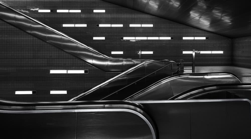 A Bunch of Escalators by Roland Weber — canvas wall art