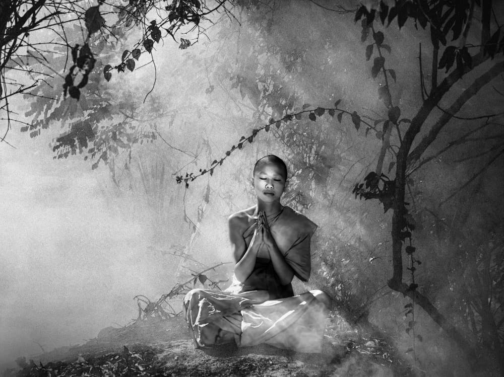 Meditating Monk In Light by Rae Zhang — canvas wall art