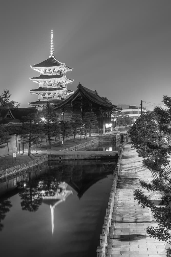 Ancient Pagoda Night Reflection by Melanie Viola — canvas wall art
