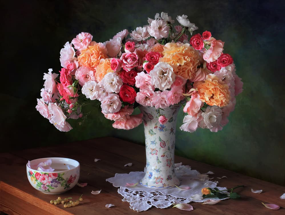 Garden Rose Still Life by Tatyana Skorokhod — canvas wall art