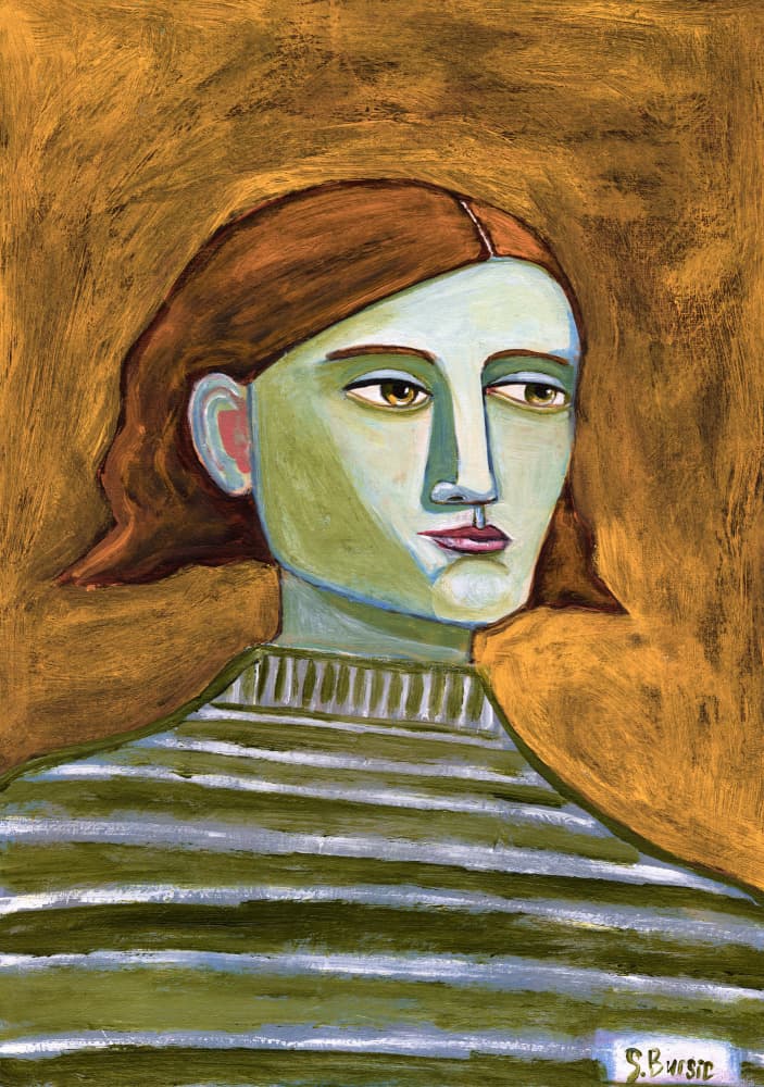 Thoughtful Green Portrait by Sharyn Bursic — canvas wall art