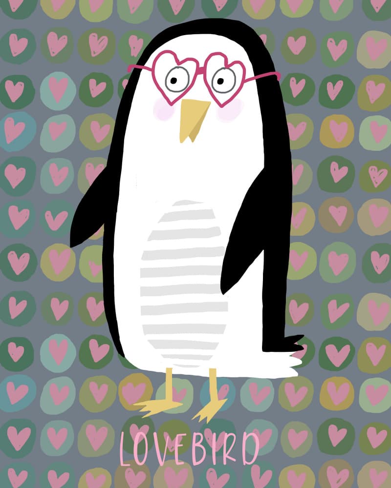 Cute Penguin Lovebird by Carla Daly — canvas wall art