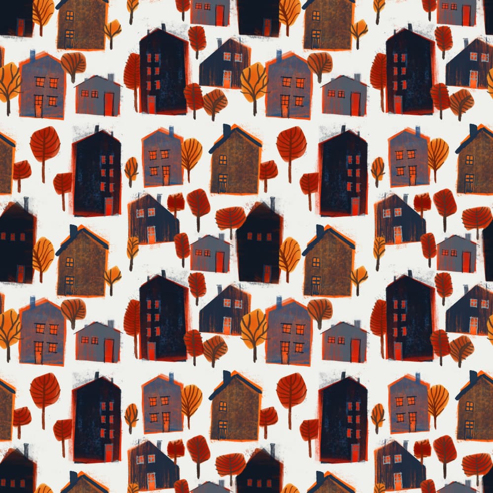 Cozy Autumn Village by MANSI SAXENA — canvas wall art