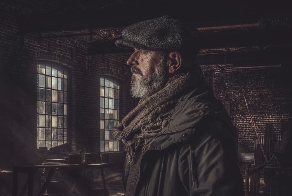 Pensive Man Industrial Setting by gNo — canvas wall art
